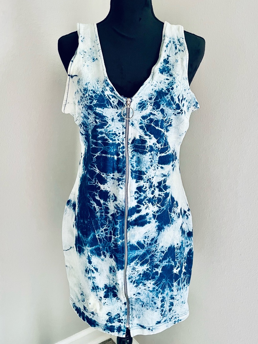 Acid Wash Denim Zip Front Dress (L)